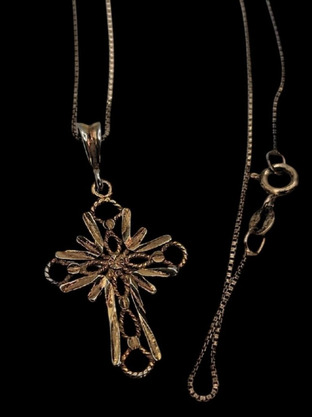 Danecraft Sterling Silver Vermeil Diamond-Cut Cross Pendant Necklace RJ 925 18" - Picture 11 of 15